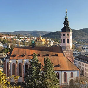 View over Baden-Baden with Stiftskirche church, Baden-Baden, Black Forest, Baden-Wurttemberg, Germany