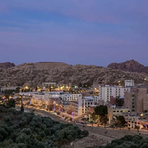 Wadi Musa at twilight, elevated view, Ma an Governorate, Jordan