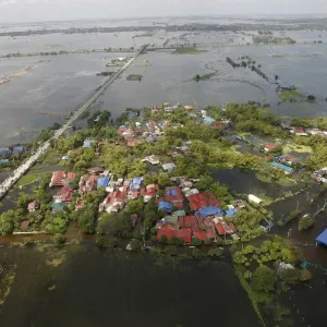 An aerial view of a flooded area in Ayutthaya province An aerial view of a flooded area in Ayutthaya province