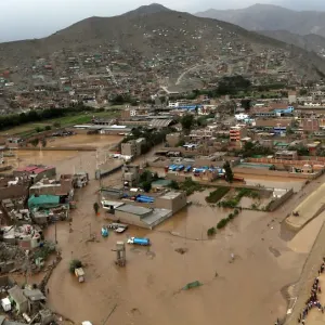 Aerial view after a massive landslide and flood in the Huachipa district of Lima