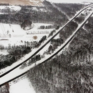 An aerial view of a section of the New York State Thruway seen shortly after it opened