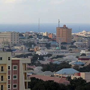 An aerial view shows the downtown of Mogadishu
