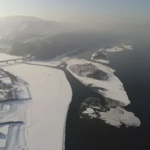 An aerial view shows the merge site of rivers, Yenisei and Mana An aerial view shows the merge site of rivers, Yenisei and Mana