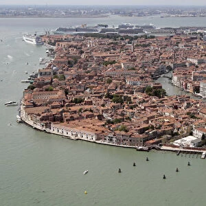 An aerial view shows Punta della Dogana Francois Pinault Foundation at Venice lagoon