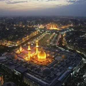 An aerial view shows the Shrines of Imam al-Abbas and Imam al-Hussein during the commemoration An aerial view shows the Shrines of Imam al-Abbas and Imam al-Hussein during the commemoration