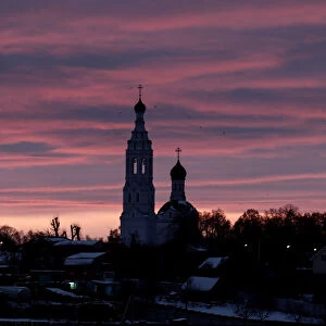 The Annunciation church is seen at dawn in the village of Lipitsy