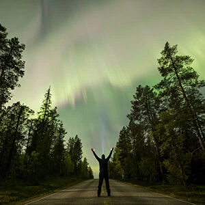 The Aurora Borealis (Northern Lights) is seen over the sky near the village of Pallas