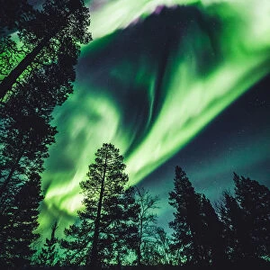 The Aurora Borealis (Northern Lights) is seen in the sky in Ivalo of Lapland