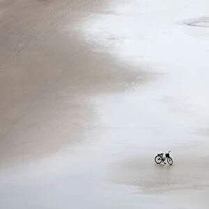 Bicycle is pictured on a beach in Guaruja