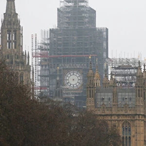 Big Bens clock face is seen after the hands were removed during maintenance