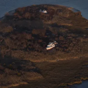 A boat sits in marshland, in this aerial view near Sea Bright, New Jersey A boat sits in marshland, in this aerial view near Sea Bright, New Jersey