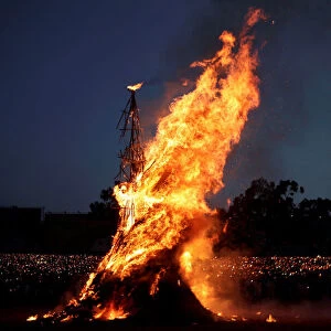 A bonfire burns during the Meskel Festival to commemorate the discovery of the true cross
