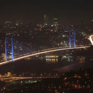 The Bosphorus Bridge is seen before Earth Hour in Istanbul The Bosphorus Bridge is seen before Earth Hour in Istanbul
