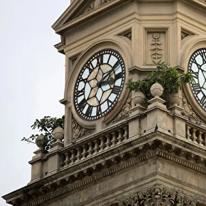 The broken clock on the Old Town Hall is seen in Durban