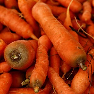 Carrots are displayed on a vendors stand at the Farmers Market in Ta Qali