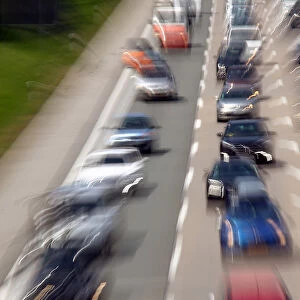Cars jam on the motorway A8 between Salzburg and Munich near Irschenberg