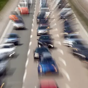 Cars jam on the motorway A8 between Salzburg and Munich near Irschenberg Cars jam on the motorway A8 between Salzburg and Munich near Irschenberg