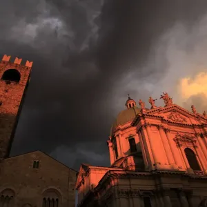 Cathedral of Brescia is seen at sunset in downtown Brescia Cathedral of Brescia is seen at sunset in downtown Brescia