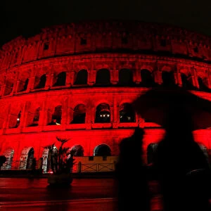 The Colosseum is lit up in red to draw attention to the persecution of Christians around