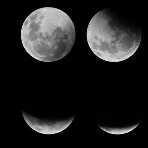 A combination of photographs shows the gradual lunar eclipse ending with a total eclipse