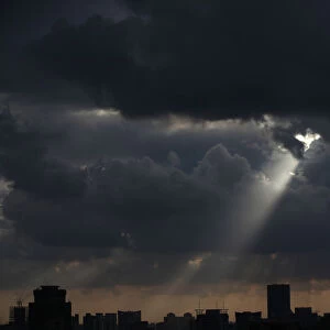 Dark clouds cover the sky in downtown Shanghai