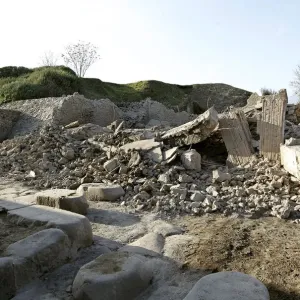 Debris is seen after a house, once used by gladiators to train before combat