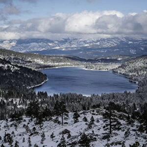 Donner Lake is pictured after fresh snowfall near Truckee, California