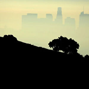 Downtown Los Angeles is seen through the morning marine layer in Los Angeles