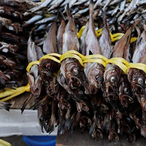 Dried fish are displayed for sale at a local market in Gangneung
