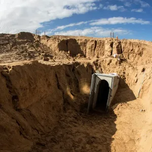 An entrance to what the Israeli military say is a cross-border attack tunnel dug