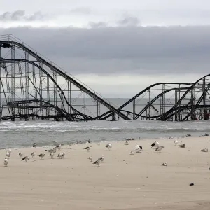 The extensive damage to an amusement park roller coaster in the aftermath of Hurricane The extensive damage to an amusement park roller coaster in the aftermath of Hurricane