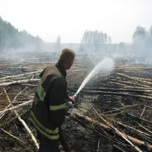 A firefighter works to extinguish a peat fire in a forest near the town of Shatura A firefighter works to extinguish a peat fire in a forest near the town of Shatura
