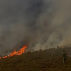 Firefighters tackle a blaze on Saddleworth Moor