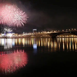 Fireworks explode during Orthodox Christmas celebrations in Krasnoyarsk