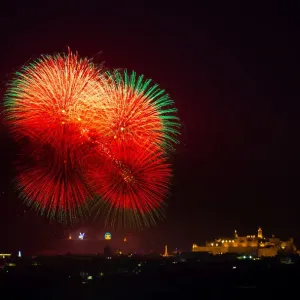 Fireworks explode over the town of Victoria on the Maltese island of Gozo during celebrations Fireworks explode over the town of Victoria on the Maltese island of Gozo during celebrations