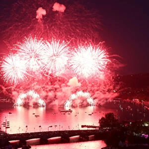 Fireworks explode during the Zueri Faescht festival over Lake Zurich in Zurich