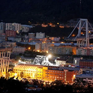 General view of collapsed Morandi Bridge in Genoa