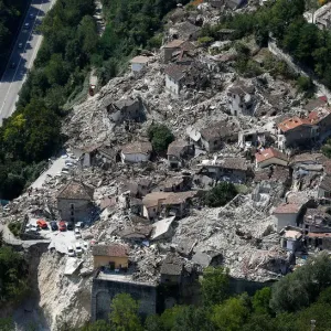 A general view after earthquake that levelled the town in Pescara del Tronto