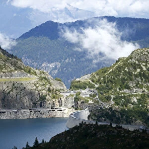 General view of the Emosson dam is seen during a visit to the Nant de Drance hydropower
