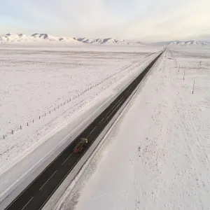 A general view shows the R257 federal highway in the Republic of Tuva A general view shows the R257 federal highway in the Republic of Tuva