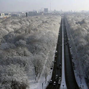A general view shows the snow-covered Tiergarten park in Berlin