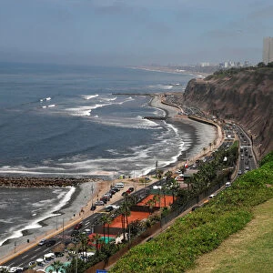 A general view shows vehicles along the beach in Lima, ahead of the papal visit in Peru