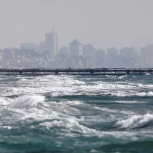 A general view shows the water border line betwen Israel