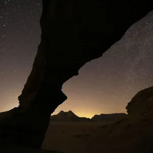A general view of the stars and mountains at Al-Kharza area of Wadi Rum is seen in A general view of the stars and mountains at Al-Kharza area of Wadi Rum is seen in