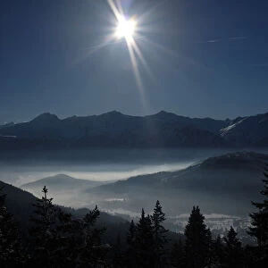 Ground fog lies down in Inntal valley during the first sunny day in 2015 in the Austrian