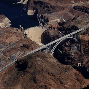 The Hoover Dam is pictured from the air on the outskirts of Boulder City