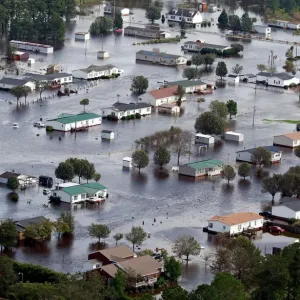 Houses sit in floodwater caused by Hurricane Florence, in this aerial picture Houses sit in floodwater caused by Hurricane Florence, in this aerial picture