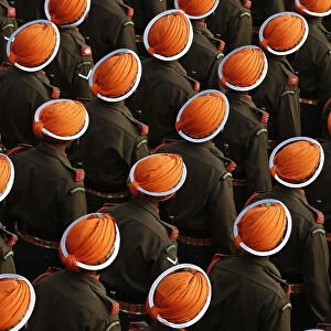 Indian Army soldiers march during the full dress rehearsal for the Republic Day parade
