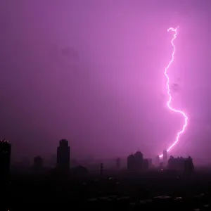 A lightning bolt strikes during a thunderstorm over Shanghai A lightning bolt strikes during a thunderstorm over Shanghai