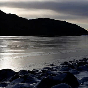 Loch Long is frozen over at Arrochar, Scotland